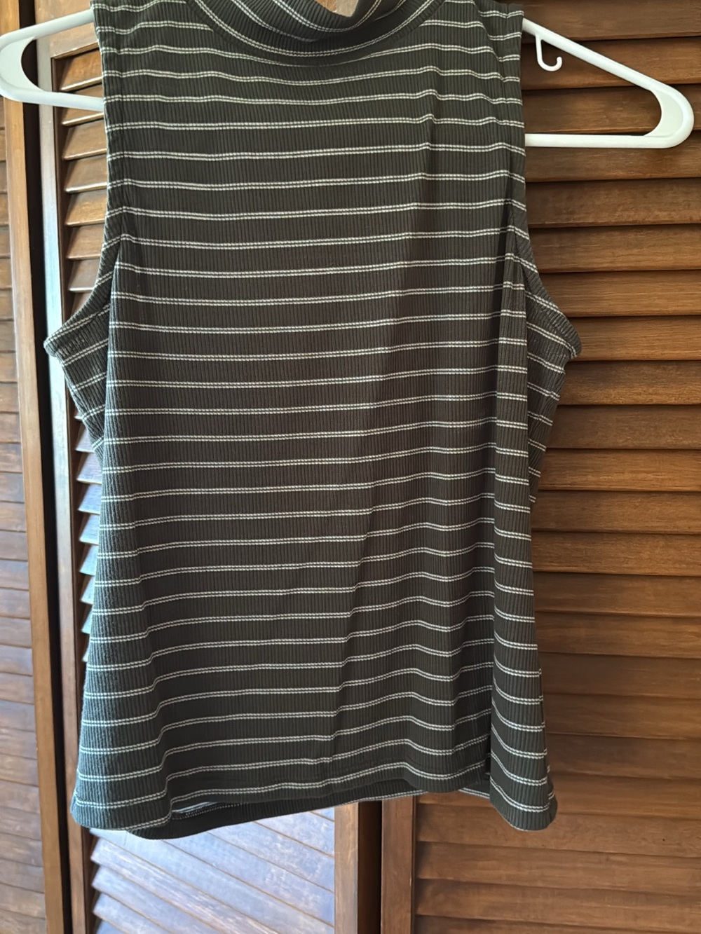 Striped Mock Neck Sleeveless Top - Olive